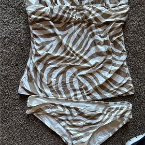 MICHAEL Michael Kors Zebra Print Swimsuit in Cream and Tan